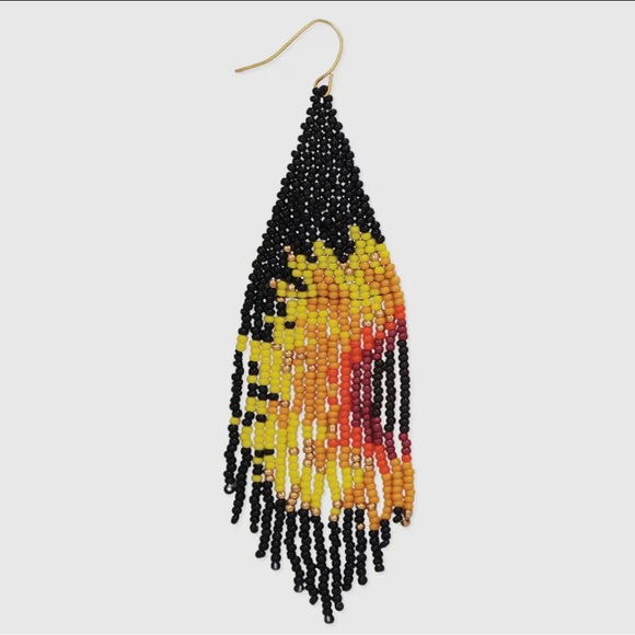 Sunflower 🌻 Burst Beaded Fringe Earrings - Picture 2 of 3